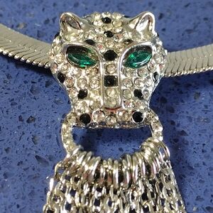 Rhinestone Panther Fringe Necklace Vintage